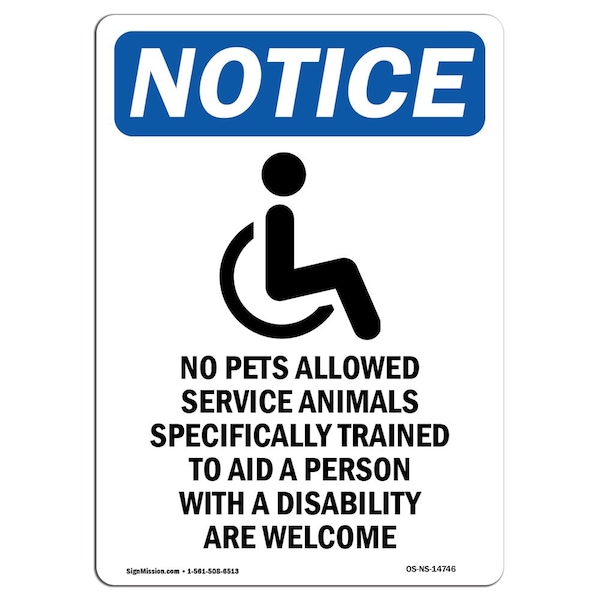 OSHA Notice Sign, 5" H, 3.5" W, No Pets Allowed Service Sign With Symbol, Portrait, 10PK